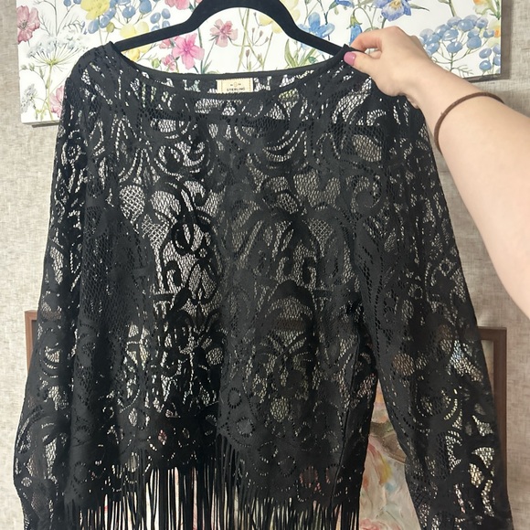 Black Lace Fringe Blouse - Picture 1 of 2